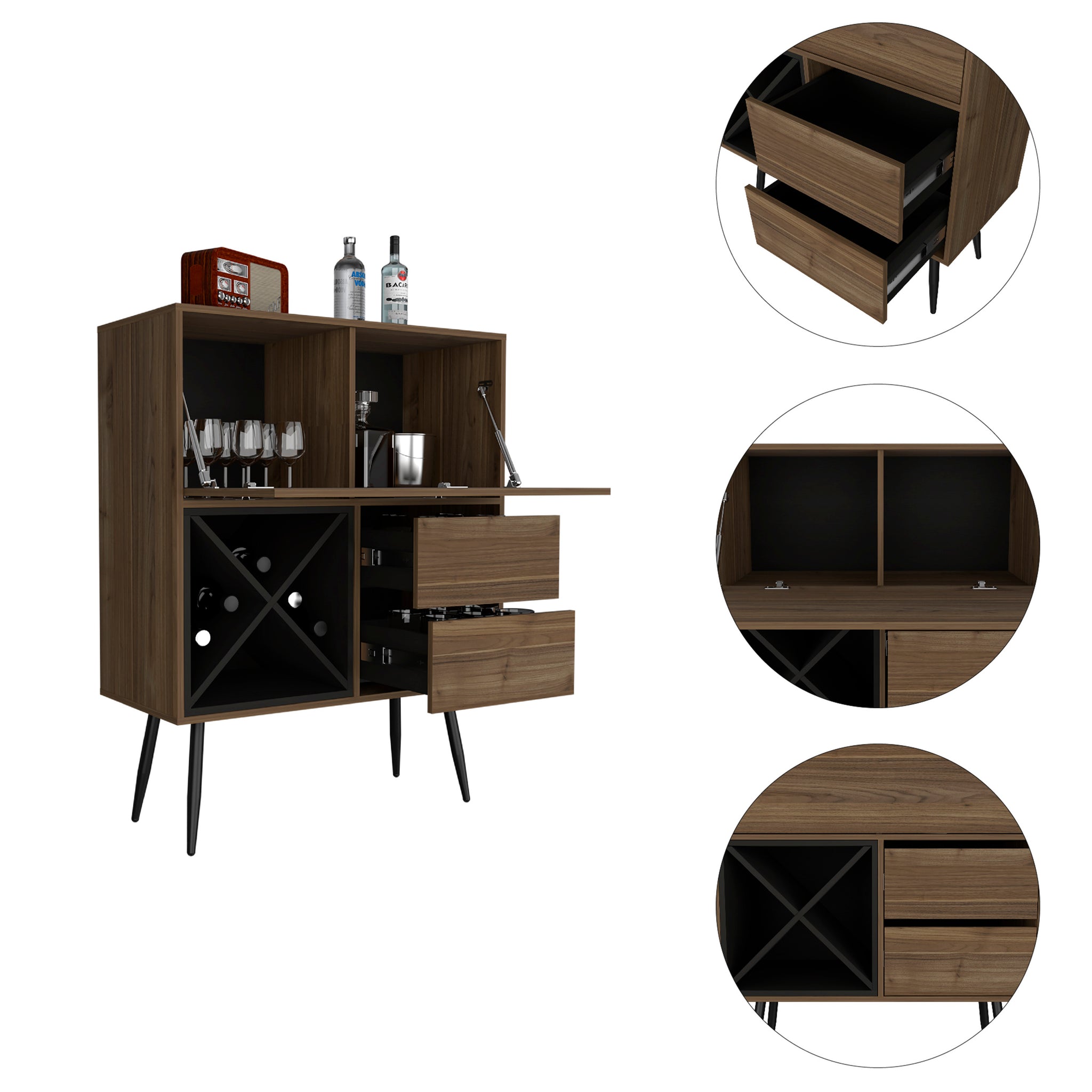 Somerville 4-Bottle 2-Drawer Bar Cabinet Mahogany and Black Wengue