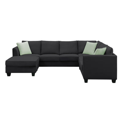 [VIDEO provided] 112*87" Sectional Sofa Couches Living Room Sets 7 Seats Modular Sectional Sofa with Ottoman L Shape Fabric Sofa Corner Couch Set with 3 Pillows, Black