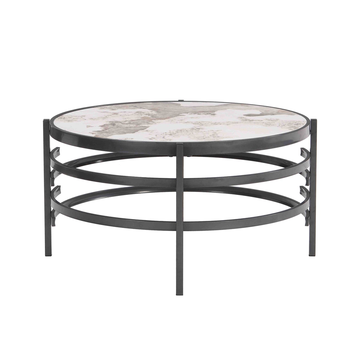 32.48'' Round  Coffee Table With Sintered Stone Top&Sturdy Metal Frame, Modern Coffee Table for Living Room, Darker Gray