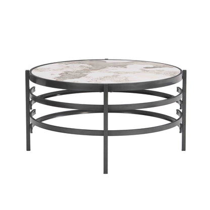 32.48'' Round  Coffee Table With Sintered Stone Top&Sturdy Metal Frame, Modern Coffee Table for Living Room, Darker Gray