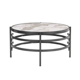 32.48'' Round  Coffee Table With Sintered Stone Top&Sturdy Metal Frame, Modern Coffee Table for Living Room, Darker Gray