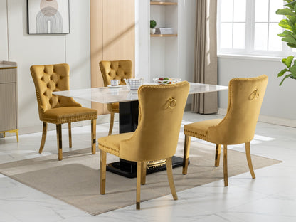 A&A Furniture,Nikki Collection Modern, High-end Tufted Solid Wood Contemporary Velvet Upholstered Dining Chair with Golden Stainless Steel Plating Legs,Nailhead Trim,Set of 2,Gold, SW1601GL