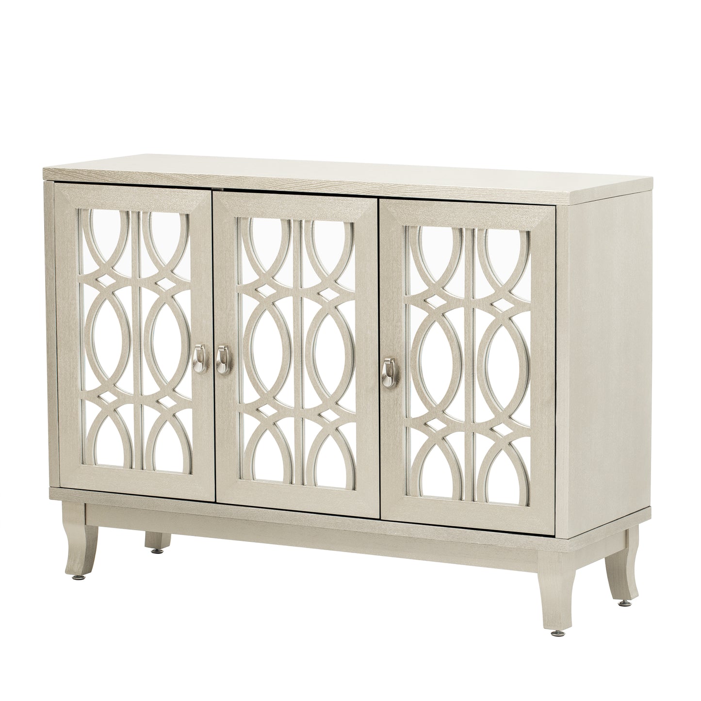 TREXM Sideboard with Glass Doors, 3 Door Mirrored Buffet Cabinet with Silver Handle for Living Room, Hallway, Dining Room (Champagne Gold)