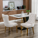 A&A Furniture,Nikki Collection Modern, High-end Tufted Solid Wood Contemporary Velvet Upholstered Dining Chair with Golden Stainless Steel Plating Legs,Nailhead Trim,Set of 2,Beige and Gold, SW1601BG