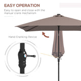 Outsunny 9' x 7' Solar Umbrella, LED Lighted Patio Umbrella for Table or Base with Tilt & Crank, Outdoor Umbrella for Garden, Deck, Backyard, Pool, Beach, Tan