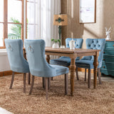 Nikki Collection Modern, High-end Tufted Solid Wood Contemporary Velvet Upholstered Dining Chair with Wood Legs Nailhead Trim 2-Pcs Set,Light Blue, SW2001LB