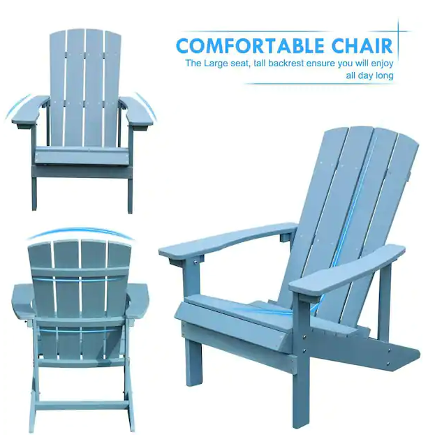 Patio Hips Plastic Adirondack Chair Lounger Weather Resistant Furniture for Lawn Balcony in Lake Blue (2-Pack)