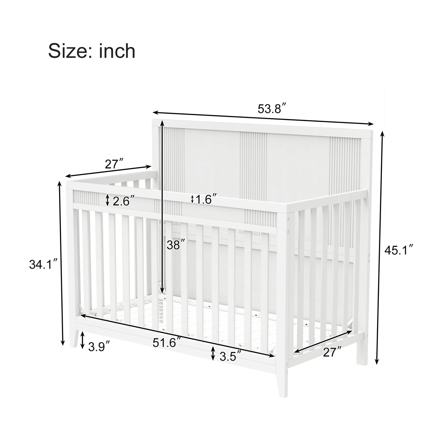 Certified Baby Safe Crib, Pine Solid Wood, Non-Toxic Finish, Snow White