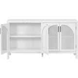 TREXM Large Storage Space Sideboard with Artificial Rattan Door and Metal Handles for Living Room and Entryway (White)