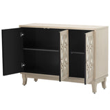 TREXM Sideboard with Glass Doors, 3 Door Mirrored Buffet Cabinet with Silver Handle for Living Room, Hallway, Dining Room (Champagne Gold)