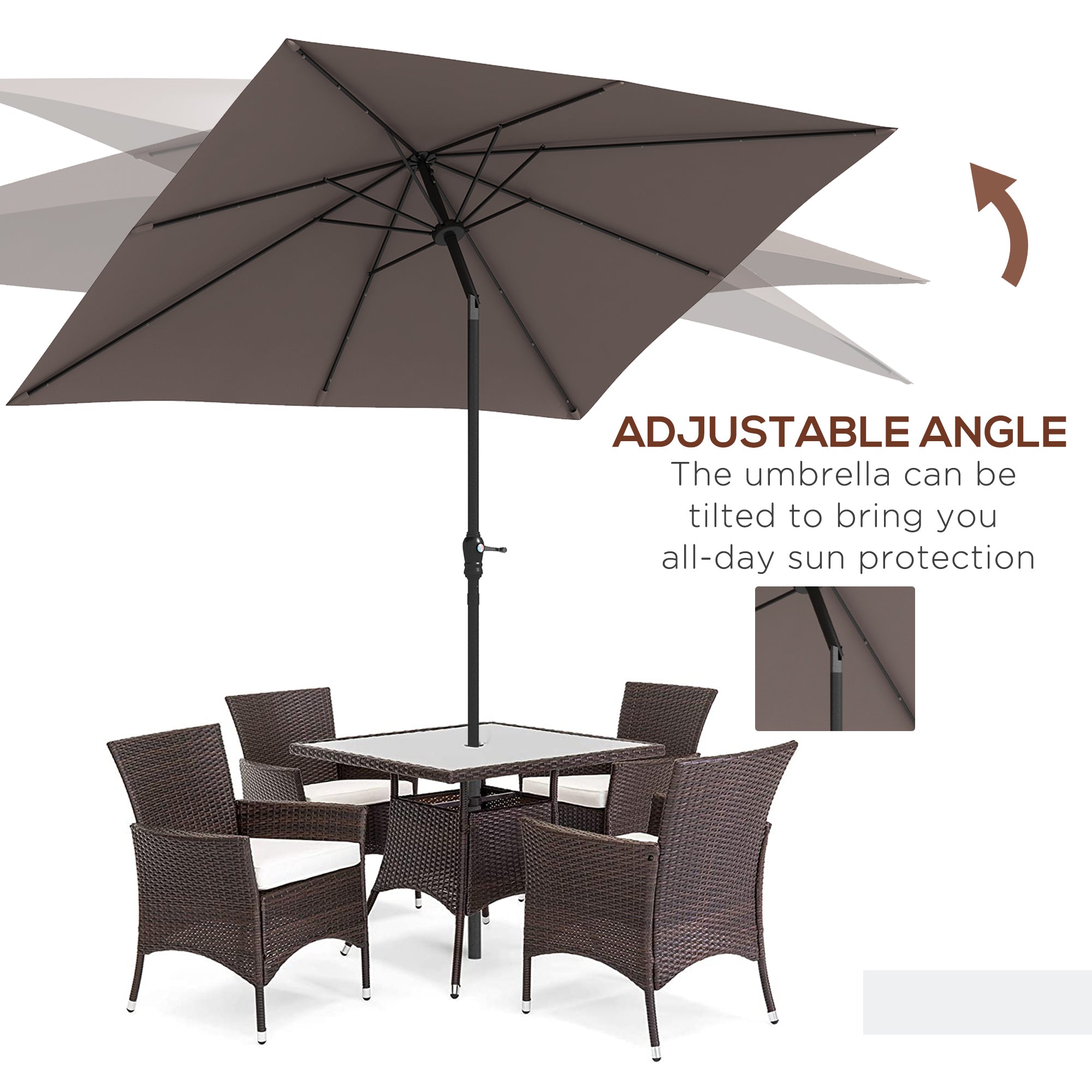 Outsunny 9' x 7' Solar Umbrella, LED Lighted Patio Umbrella for Table or Base with Tilt & Crank, Outdoor Umbrella for Garden, Deck, Backyard, Pool, Beach, Tan