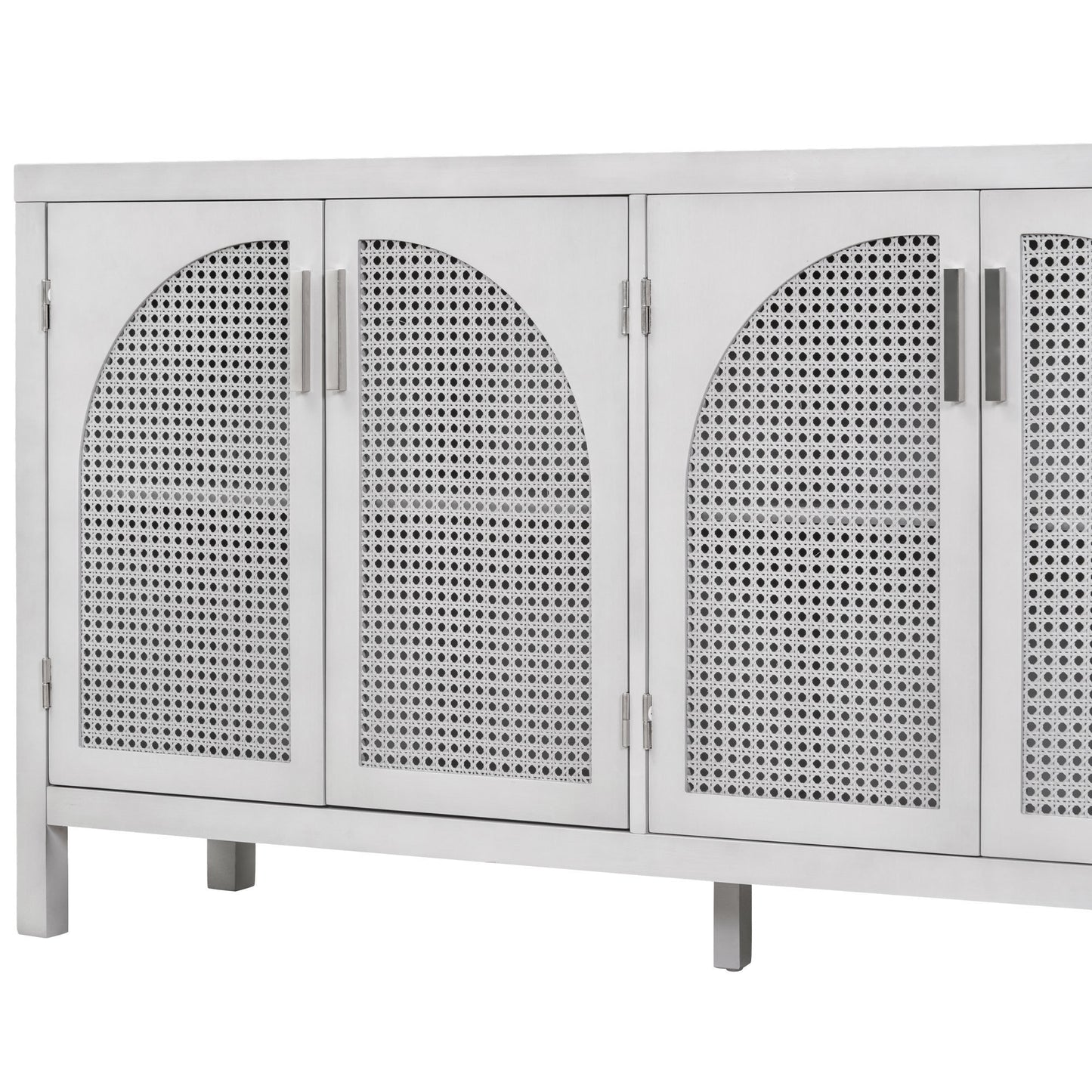 TREXM Large Storage Space Sideboard with Artificial Rattan Door and Metal Handles for Living Room and Entryway (Gray)