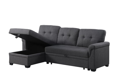 Lucca Dark Gray Linen Reversible Sleeper Sectional Sofa with Storage Chaise