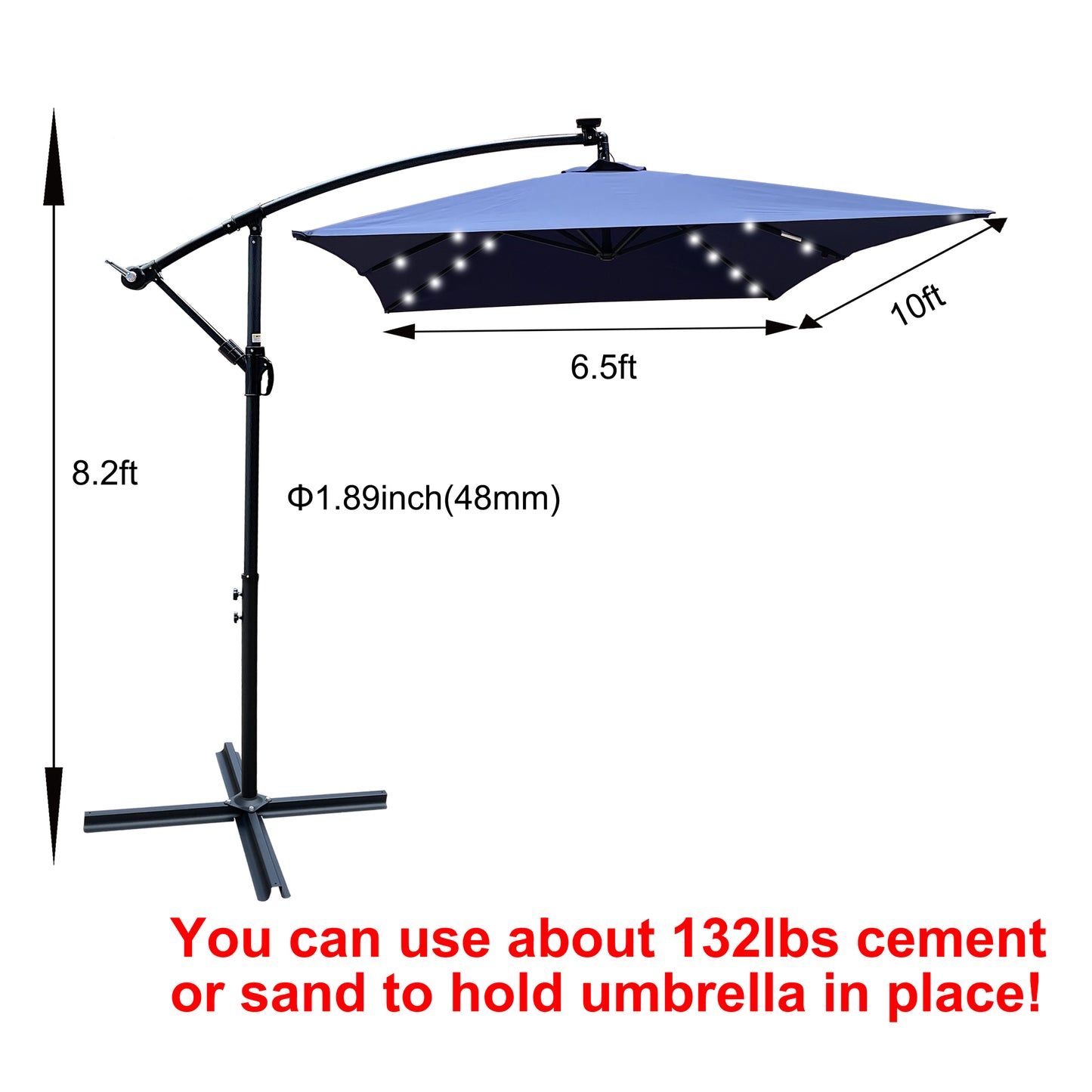 Rectangle 2x3M Outdoor Patio Umbrella Solar Powered LED Lighted Sun Shade Market Waterproof 6 Ribs Umbrella with Crank and Cross Base for Garden Deck Backyard Pool Shade Outside Deck Swimming Pool