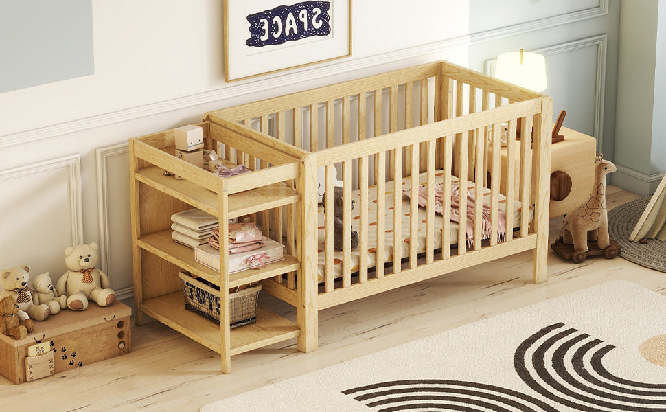 Convertible Crib with Changing Table, Natural