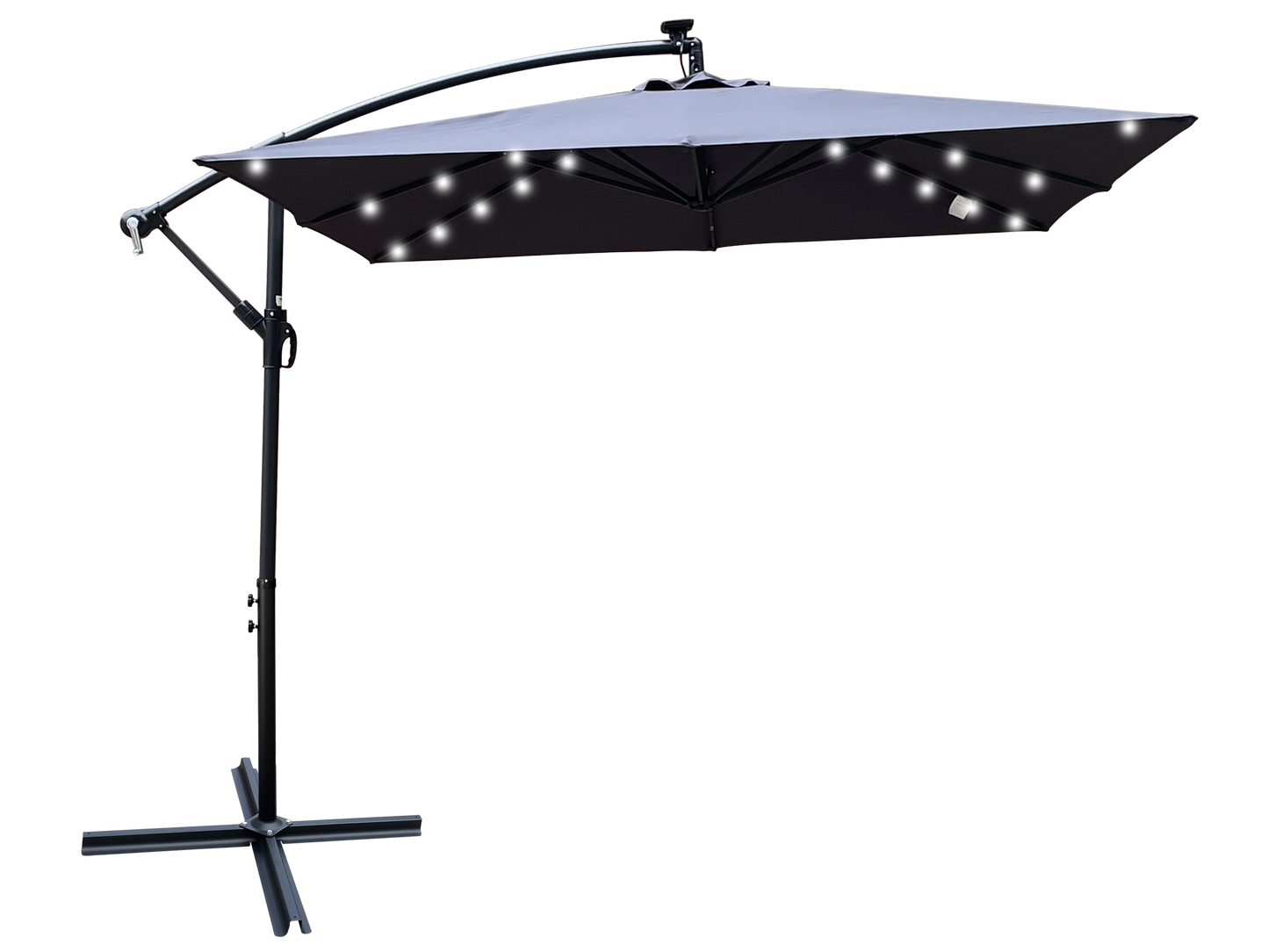 Square 2.5X2.5M Outdoor Patio Umbrella Solar Powered LED Lighted Sun Shade Market Waterproof 8 Ribs Umbrella with Crank and Cross Base for Garden Deck Backyard Pool Shade Outside Deck Swimming Pool