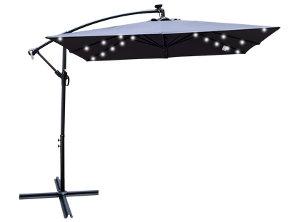 Square 2.5X2.5M Outdoor Patio Umbrella Solar Powered LED Lighted Sun Shade Market Waterproof 8 Ribs Umbrella with Crank and Cross Base for Garden Deck Backyard Pool Shade Outside Deck Swimming Pool