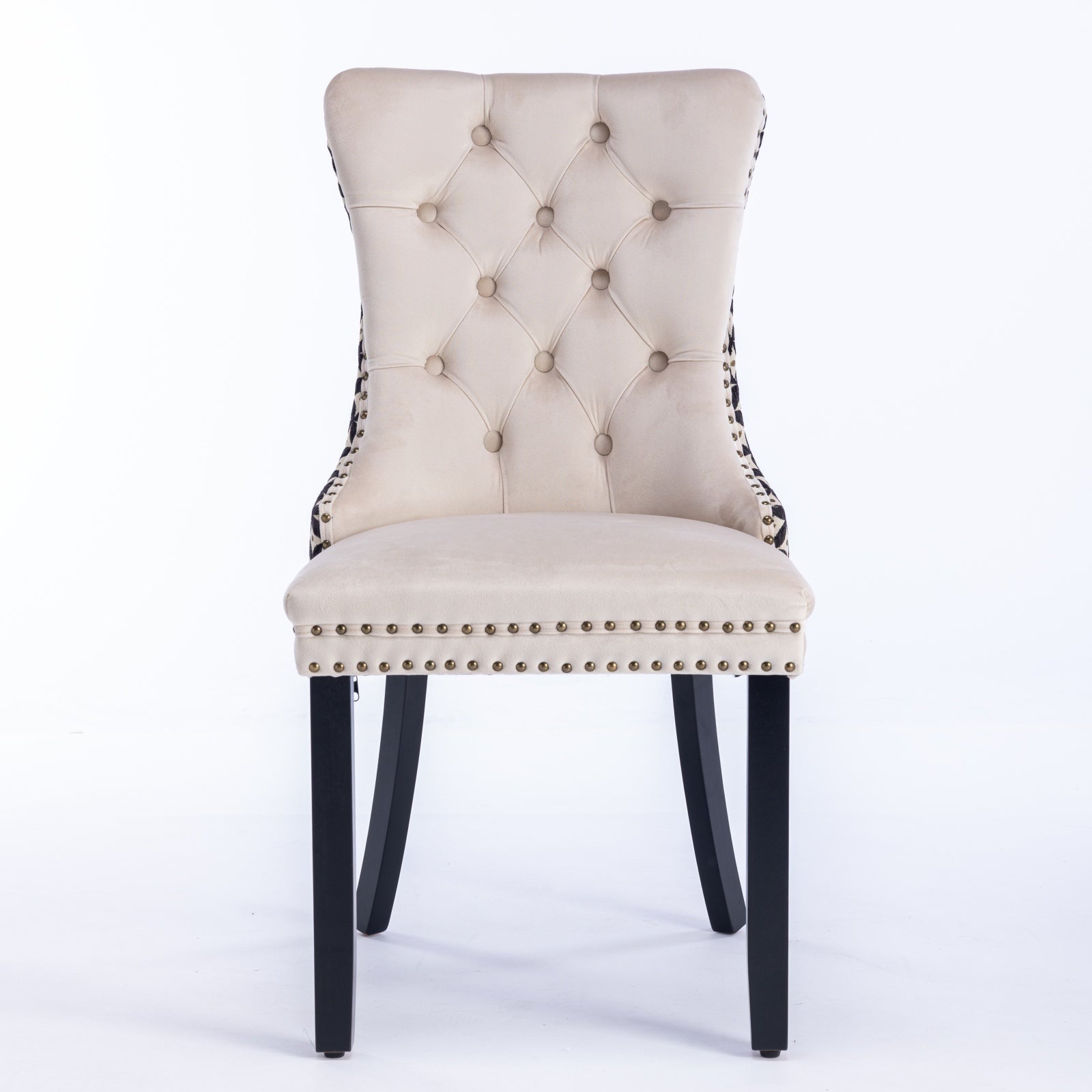 Classic Velvet Dining Chairs,  High-end Tufted Solid Wood Contemporary Velvet Upholstered Dining Chair with Wood Legs Nailhead, SET OF 2,Beige and Patterned,SW2201BG