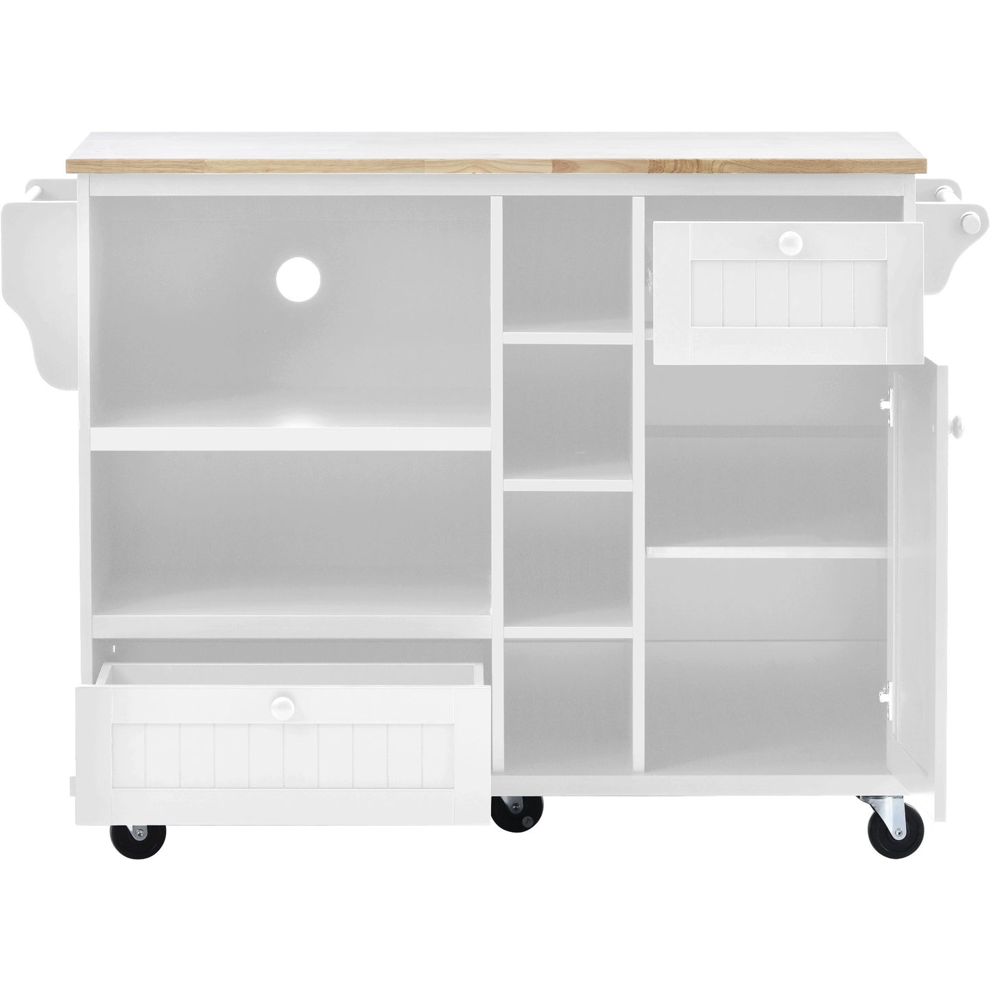 Kitchen Island Cart with Storage Cabinet and Two Locking Wheels,Solid wood desktop,Microwave cabinet,Floor Standing Buffet Server Sideboard for Kitchen Room,Dining Room,, Bathroom(White)