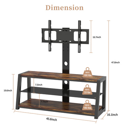 Wooden Storage Tv Stand Black Tempered Glass Height Adjustable Universal Swivel Entertainment Center With Mount TV Stand