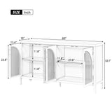 TREXM Large Storage Space Sideboard with Artificial Rattan Door and Metal Handles for Living Room and Entryway (White)