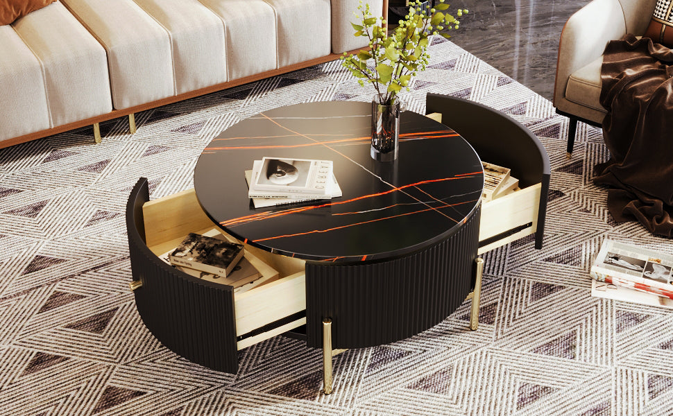 Modern Round Coffee Table with 2 large Drawers Storage Accent Table(31.5'')