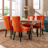 Nikki Collection Modern, High-end Tufted Solid Wood Contemporary Velvet Upholstered Dining Chair with Wood Legs Nailhead Trim 2-Pcs Set, Orange, SW2001OG