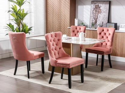 Nikki Collection Modern, High-end Tufted Solid Wood Contemporary Velvet Upholstered Dining Chair with Wood Legs Nailhead Trim 2-Pcs Set,Pink, SW2001PK