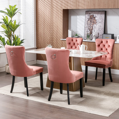 Nikki Collection Modern, High-end Tufted Solid Wood Contemporary Velvet Upholstered Dining Chair with Wood Legs Nailhead Trim 2-Pcs Set,Pink, SW2001PK