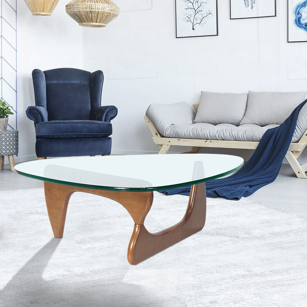 Light walnut Triangle coffee table Wood Base for living room