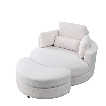 [Video] Welike Swivel Accent Barrel Modern Sofa Lounge Club Big Round Chair with Storage Ottoman Linen Fabric for Living Room Hotel with Pillows,Teddy White (Ivory)