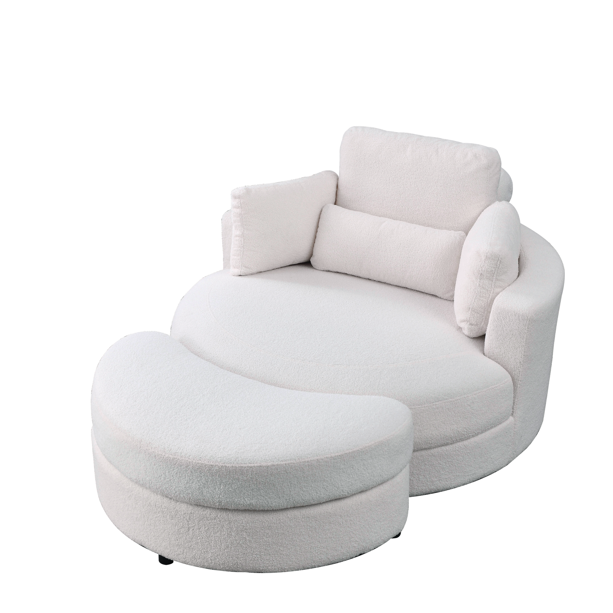 [Video] Welike Swivel Accent Barrel Modern Sofa Lounge Club Big Round Chair with Storage Ottoman Linen Fabric for Living Room Hotel with Pillows,Teddy White (Ivory)