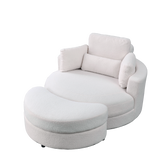 [Video] Welike Swivel Accent Barrel Modern Sofa Lounge Club Big Round Chair with Storage Ottoman Linen Fabric for Living Room Hotel with Pillows,Teddy White (Ivory)