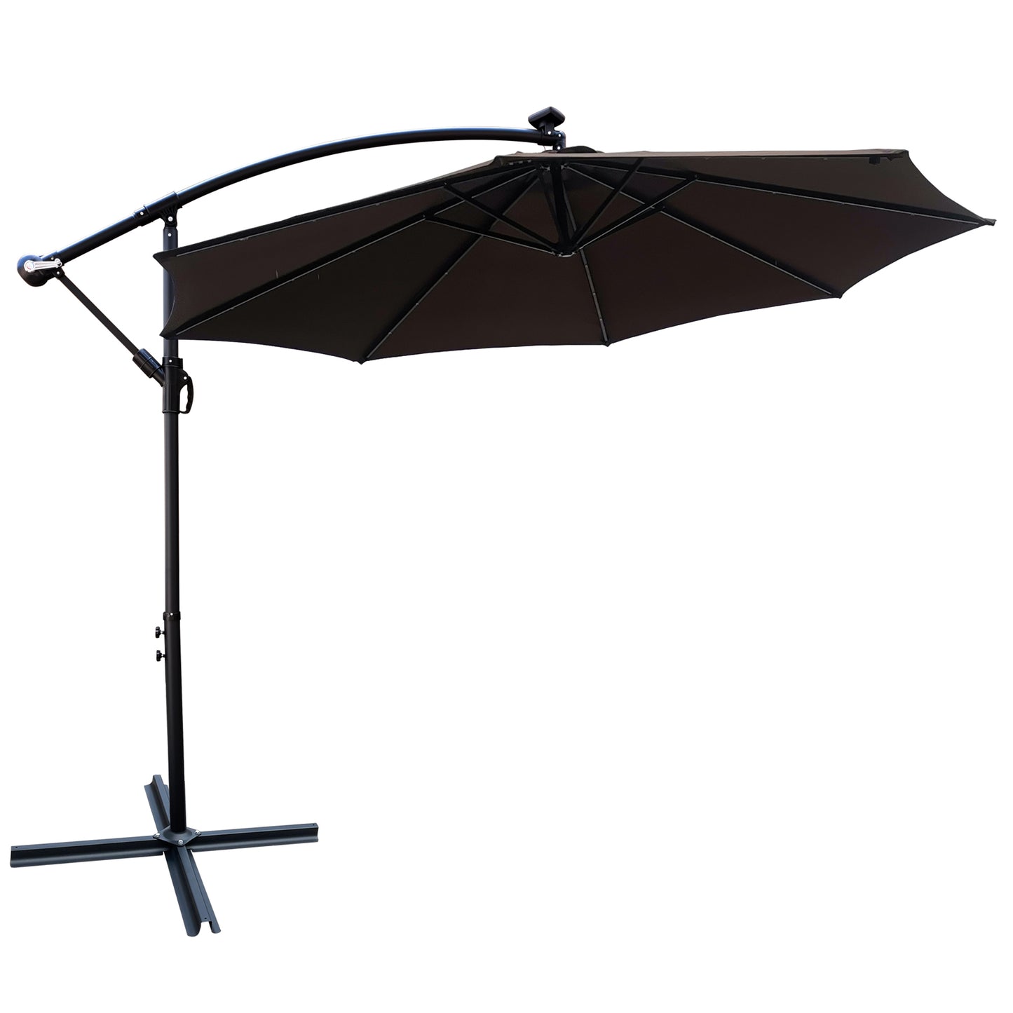 10 ft Outdoor Patio Umbrella Solar Powered LED Lighted Sun Shade Market Waterproof 8 Ribs Umbrella with Crank and Cross Base for Garden Deck Backyard Pool Shade Outside Deck Swimming Pool