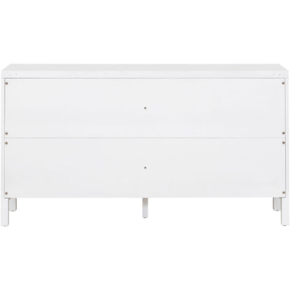 TREXM Large Storage Space Sideboard with Artificial Rattan Door and Metal Handles for Living Room and Entryway (White)