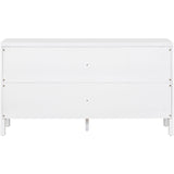 TREXM Large Storage Space Sideboard with Artificial Rattan Door and Metal Handles for Living Room and Entryway (White)