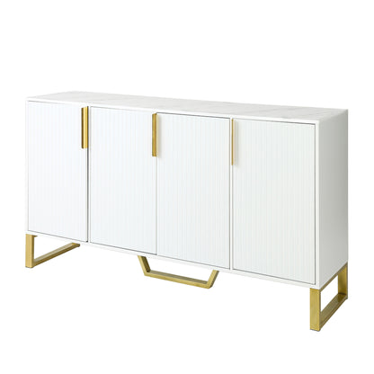 TREXM Modern sideboard with Four Doors, Metal handles & Legs and Adjustable Shelves Kitchen Cabinet (White)