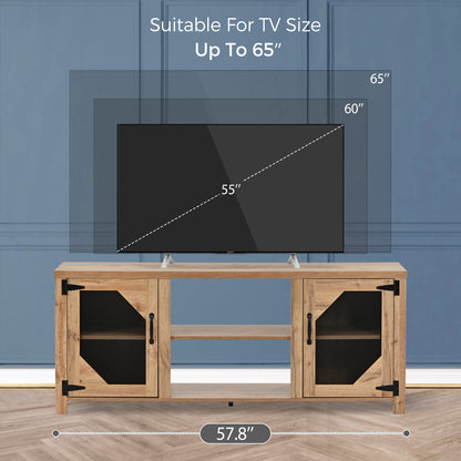 Modern TV Stand for 65'' TV with Large Storage Space, 3 Levels Adjustable shelves, Magnetic Cabinet Door, Entertainment Center for Living Room, Bedroom