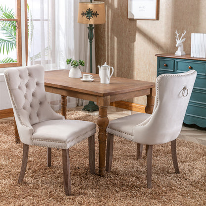 Nikki Collection Modern, High-end Tufted Solid Wood Contemporary Velvet Upholstered Dining Chair with Wood Legs Nailhead Trim 2-Pcs Set,Beige, SW2001BG