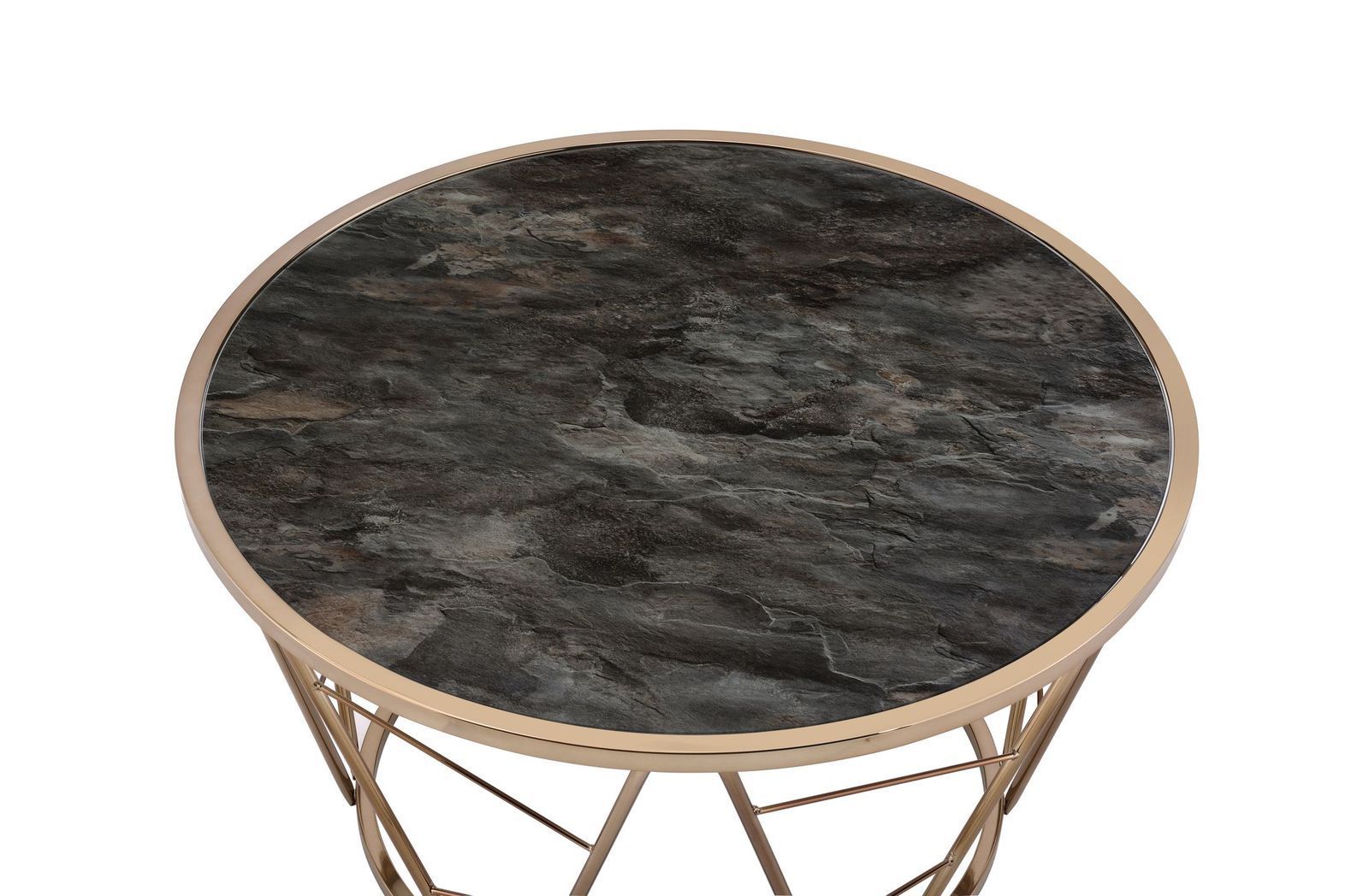 ACME Cicatrix Coffee Table, Faux Black Marble Glass & Champagne Finish 83300