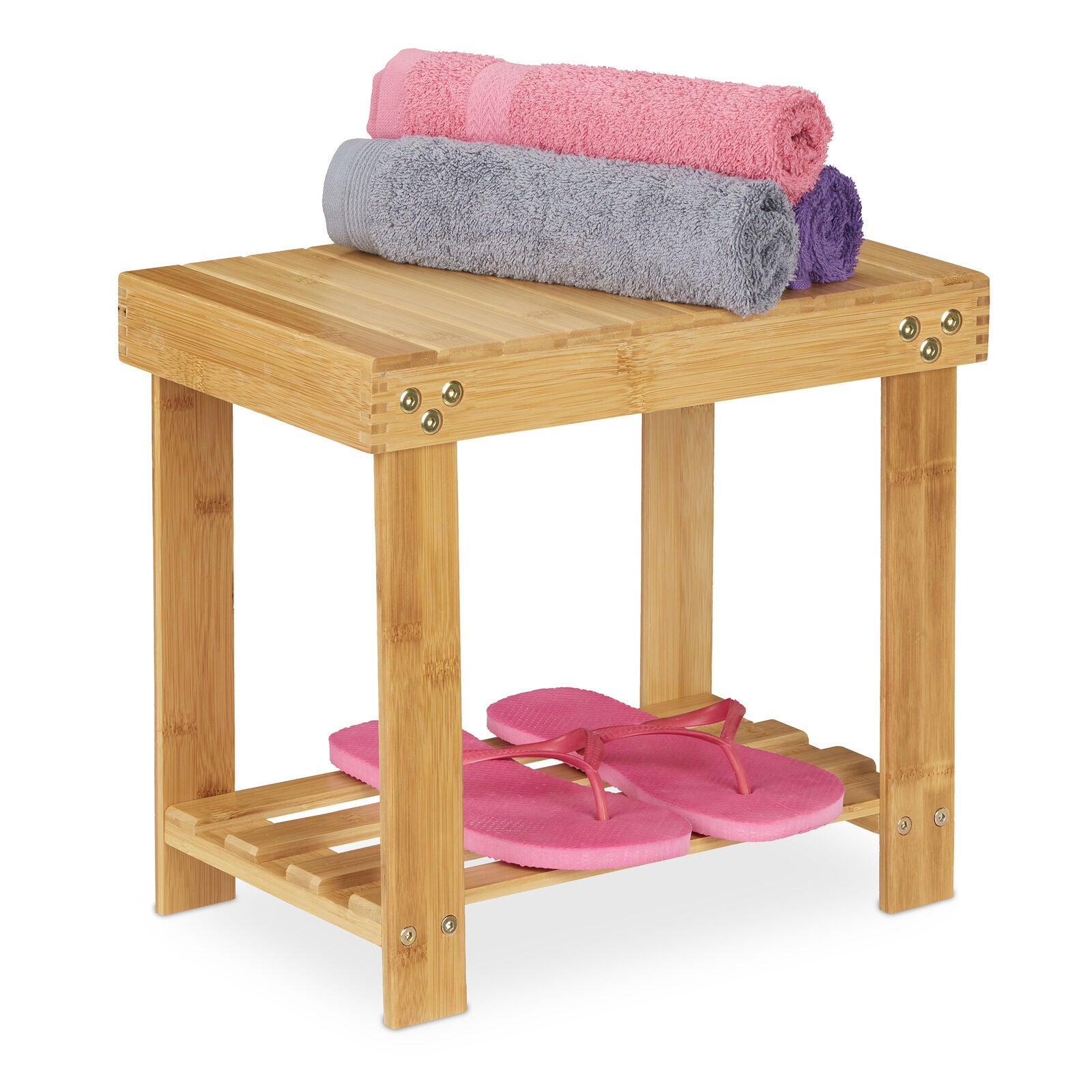 Glavbiku 2-Tier Bamboo Bathroom Stool,Shower Bench Non-Slip Waterproof Shower Seat