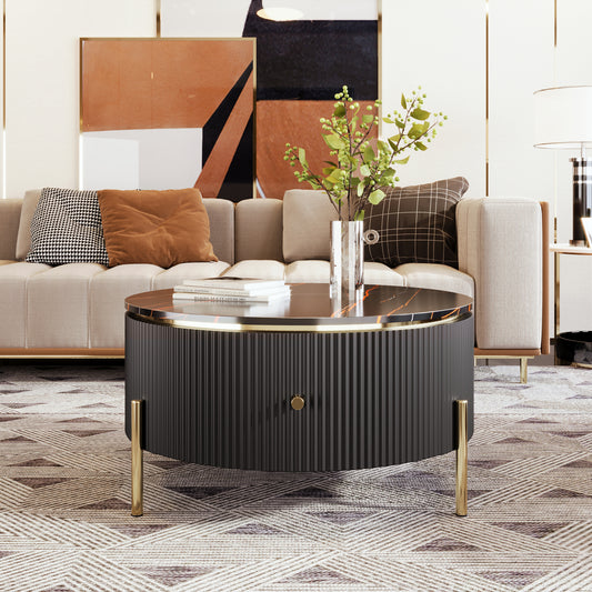 Modern Round Coffee Table with 2 large Drawers Storage Accent Table(31.5'')