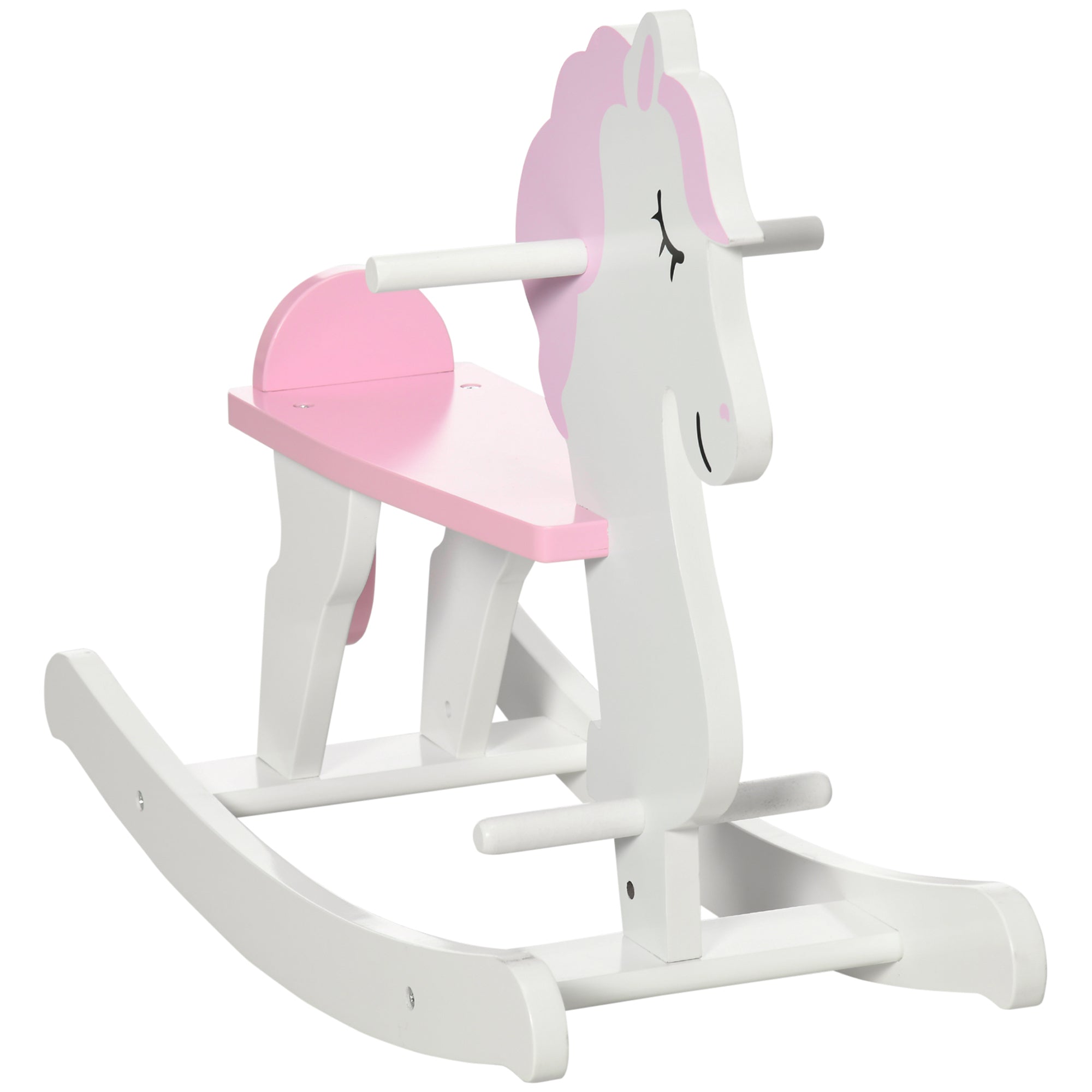 Qaba Little Wooden Rocking Horse Toy for Kids' Imaginative Play, Children's Small Baby Rocking Horse Ride-on Toy for Toddlers 1-3, Pink and White