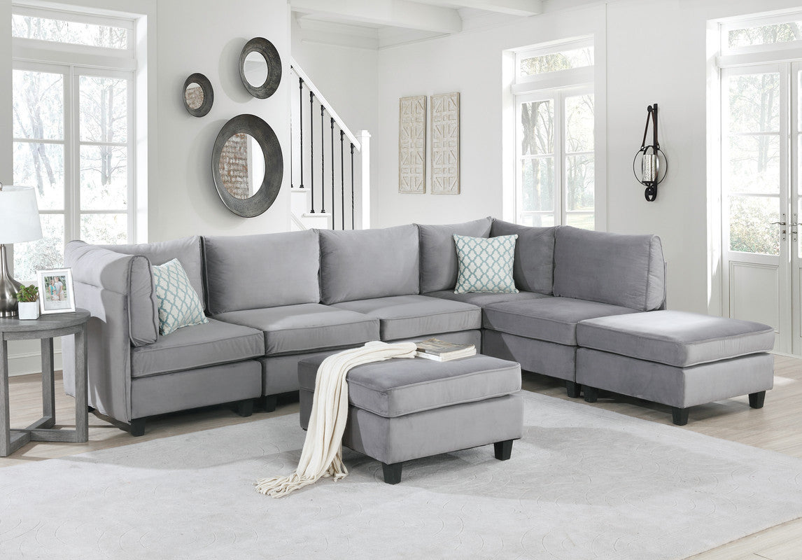 Zelmira Gray Velvet 7Pc Modular Sectional Sofa