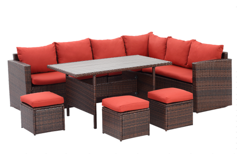 7 Piece Furniture Set, All Weather Wicker Outdoor Sectional Couch Sofa