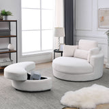 [Video] Welike Swivel Accent Barrel Modern Sofa Lounge Club Big Round Chair with Storage Ottoman Linen Fabric for Living Room Hotel with Pillows,Teddy White (Ivory)