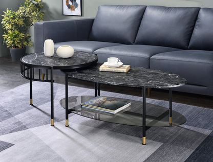 ACME Silas Nesting Coffee Table, Faux Marble Top & Black Finish LV01088