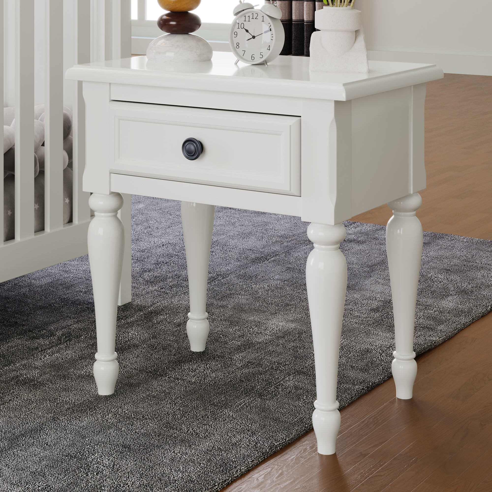 Solid Wood One-Drawer Nightstand for Nursery, Kid's Room, Bedroom, White