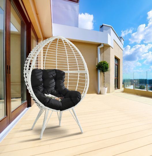 ACME Galzed Patio Lounge Chair, Black Fabric & White Wicker 45109