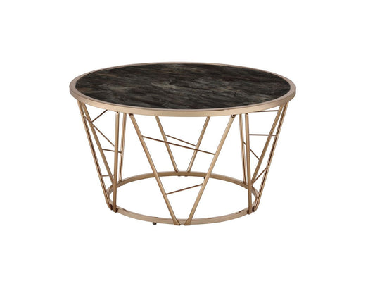 ACME Cicatrix Coffee Table, Faux Black Marble Glass & Champagne Finish 83300